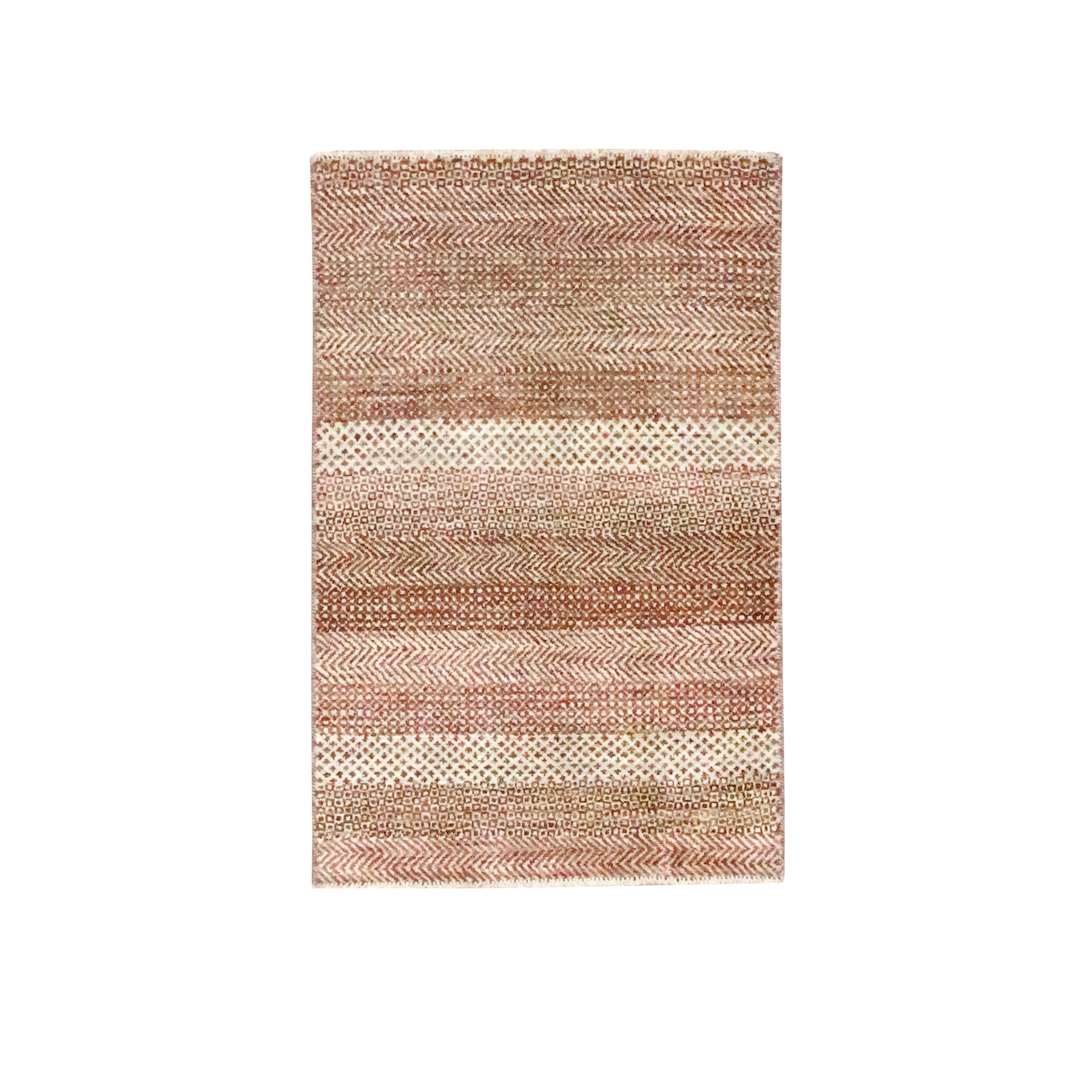 2'x3' Beige-Red, Modern Grass Design, Tone on Tone, Wool and Silk, Hand Knotted, Mat, Sample, Oriental Rug 